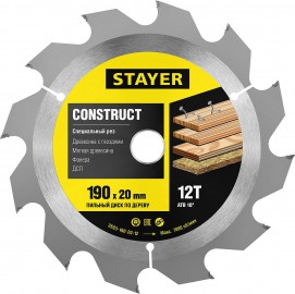 ДИСК ПИЛЬНЫЙ STAYER Construct  190*20 12T для древесины с гвоздями