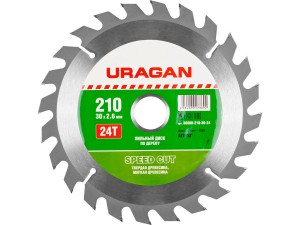 ДИСК ПИЛЬНЫЙ URAGAN 210*32/30мм,24Т по дереву
